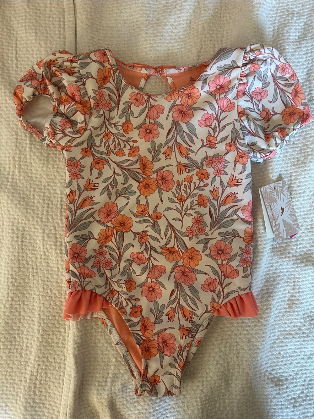 Tommy Bahama Peach and Pink Floral Puff-Sleeve One-Piece
